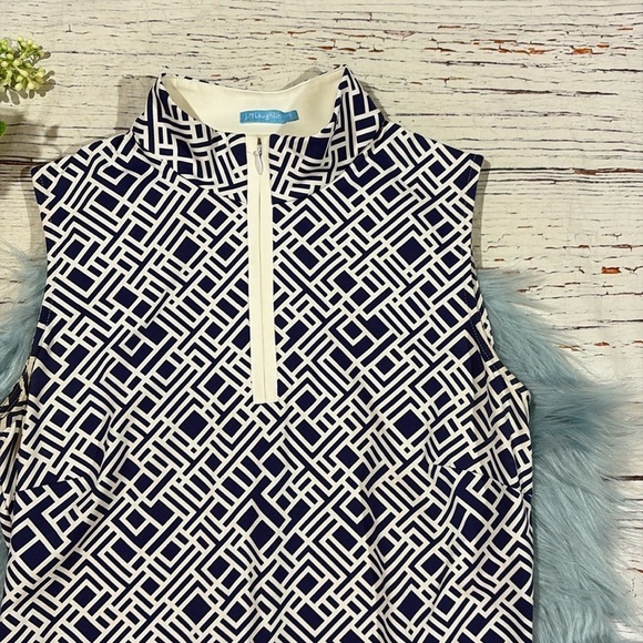 J. McLaughlin Bedford Blue Geometric Zip Neck Shift Dress - Picture 7 of 9